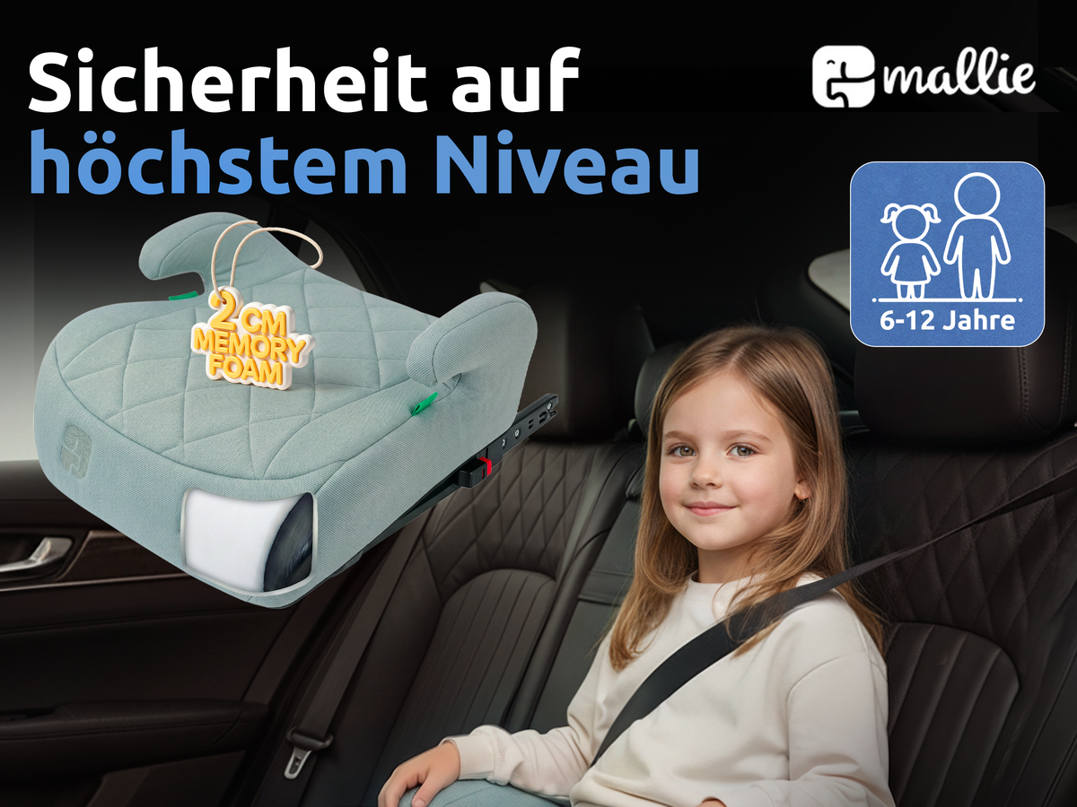 Mallie Booster Kindersitz mit Isofix, Sicherheit auf höchstem Niveau mit 2 cm Memory Foam
