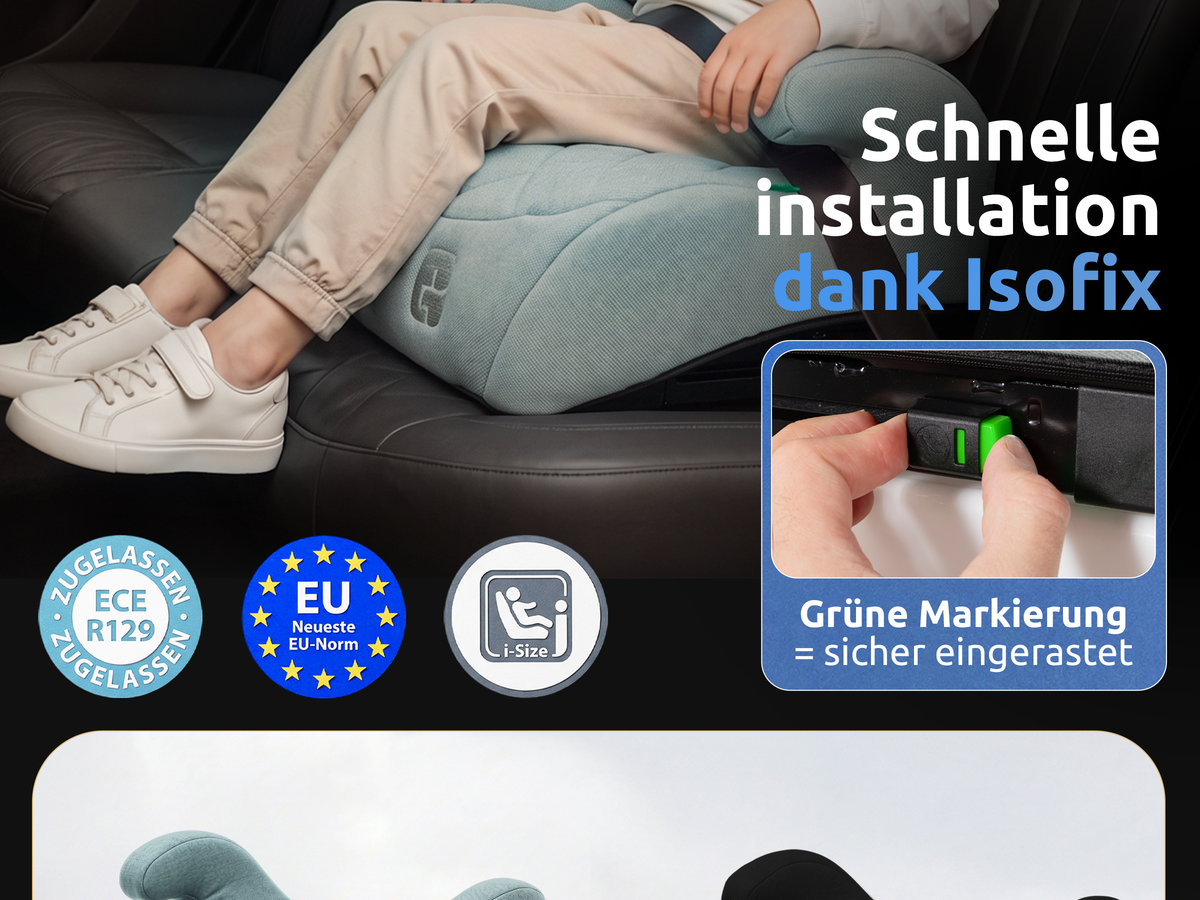 Mallie Booster Kindersitz mit Isofix, Installation und Zulassung ECE R129 i-Size