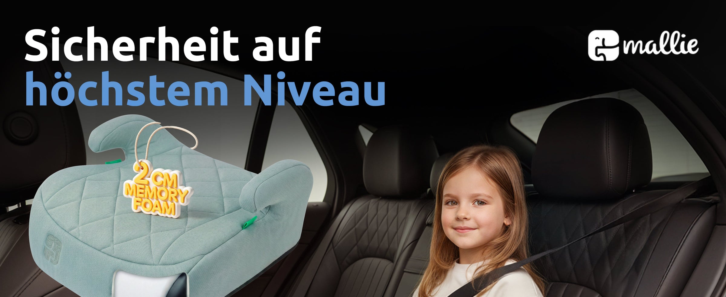 Mallie Booster Kindersitz ohne Isofix, Sicherheit auf höchstem Niveau mit 2 cm Memory Foam