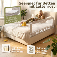 Mallie Bettgitter montiert an einem Bett mit Lattenrost, geeignet für Matratzenhöhen bis 30 cm