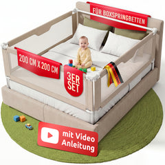 Mallie Bettgitter Set 200×200 (3 Seiten) für Boxspringbetten mit Baby 