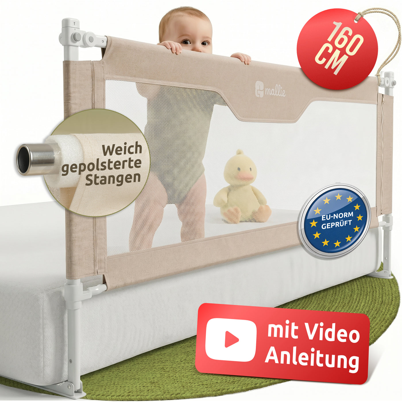 Mallie Bettgitter einzeln 160 cm mit Baby