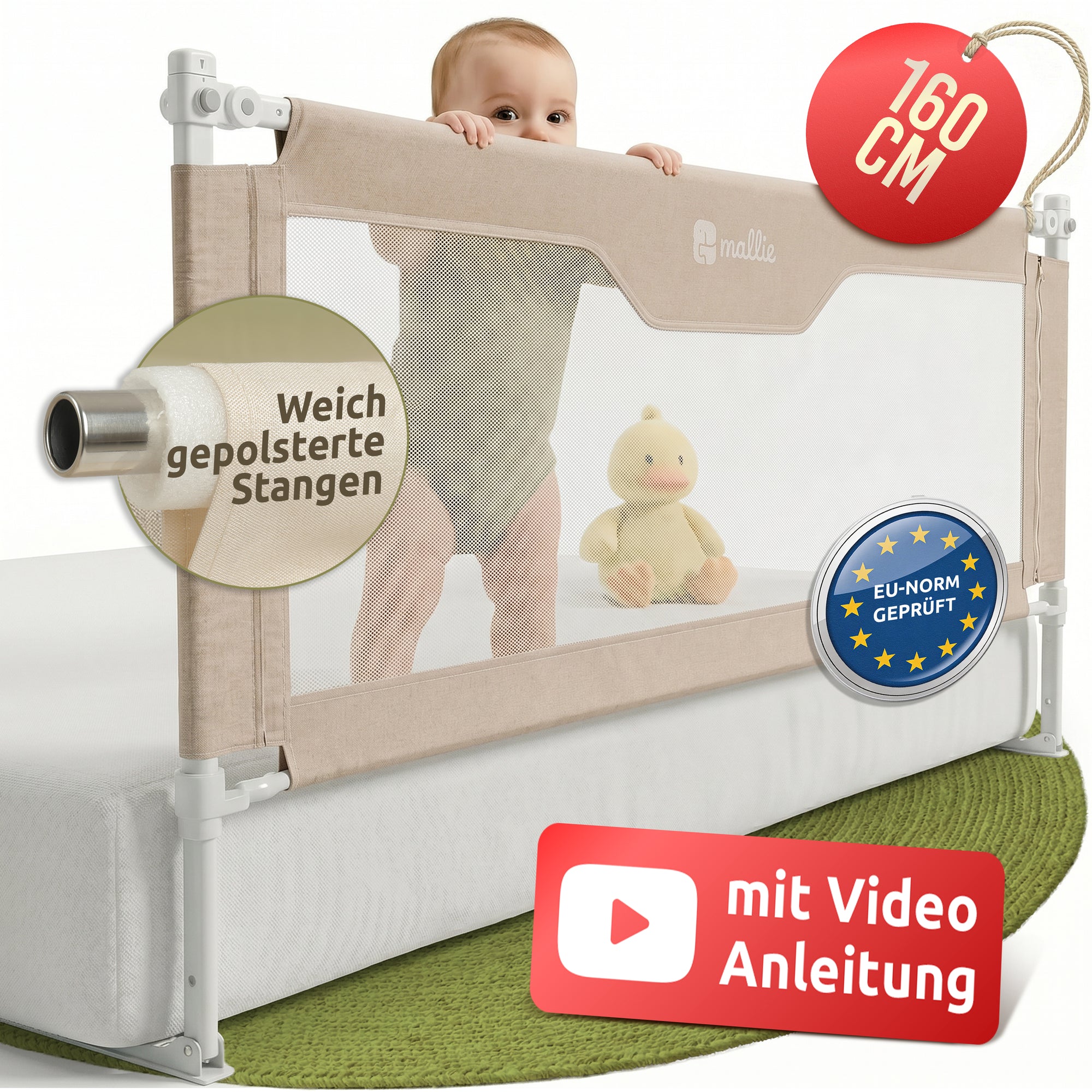 Mallie Bettgitter einzeln 160 cm mit Baby