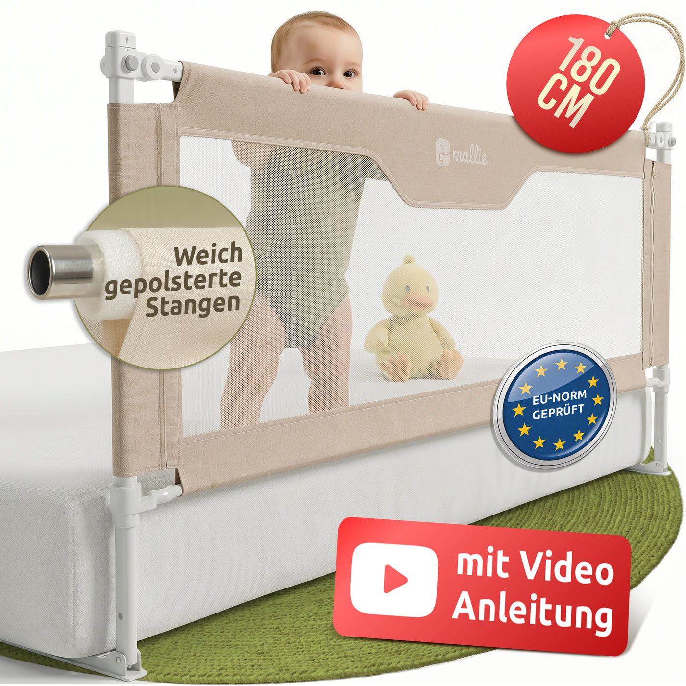 Mallie Bettgitter einzeln 180 cm mit Baby